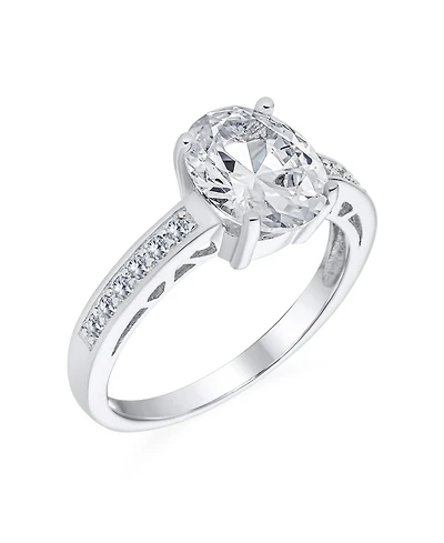 Bling Jewelry Classic 3CT Cz Oval Solitaire Promise Ring Cubic Zirconia Pave Filigree Band Sterling Silver