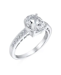 Bling Jewelry Classic 3CT Cz Oval Solitaire Promise Ring Cubic Zirconia Pave Filigree Band Sterling Silver