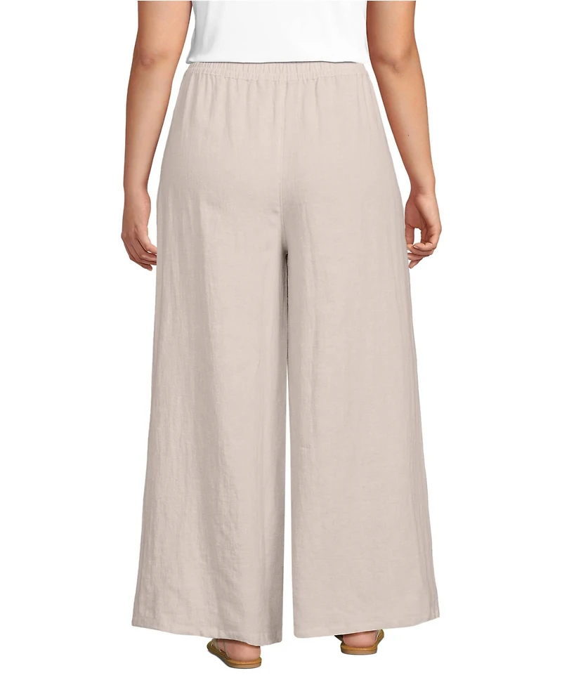 Lands' End Women's Plus Linen High Rise Palazzo Pants - Set Bottom