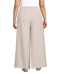 Lands' End Women's Plus Linen High Rise Palazzo Pants - Set Bottom