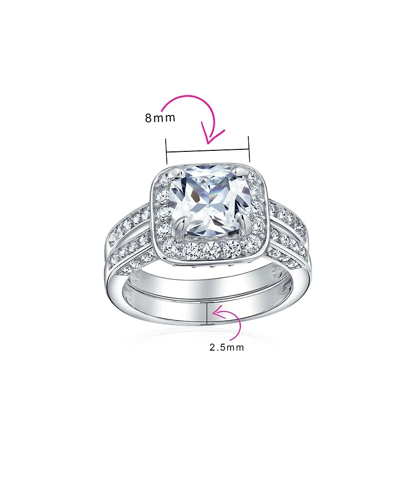 Bling Jewelry 2CT Cushion Cut Cz Promise Ring Sterling Silver with Three-Sided Double Pave Band