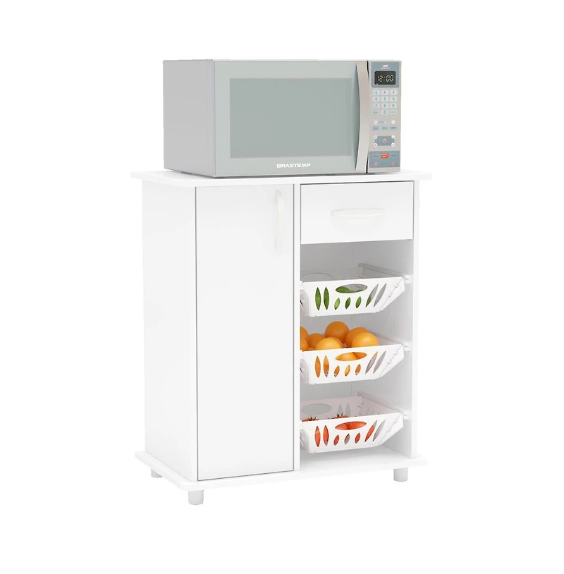 Polifurniture Kitchen Storage Cabinet with 1 door, 1 Drawer & 3 Baskets, White