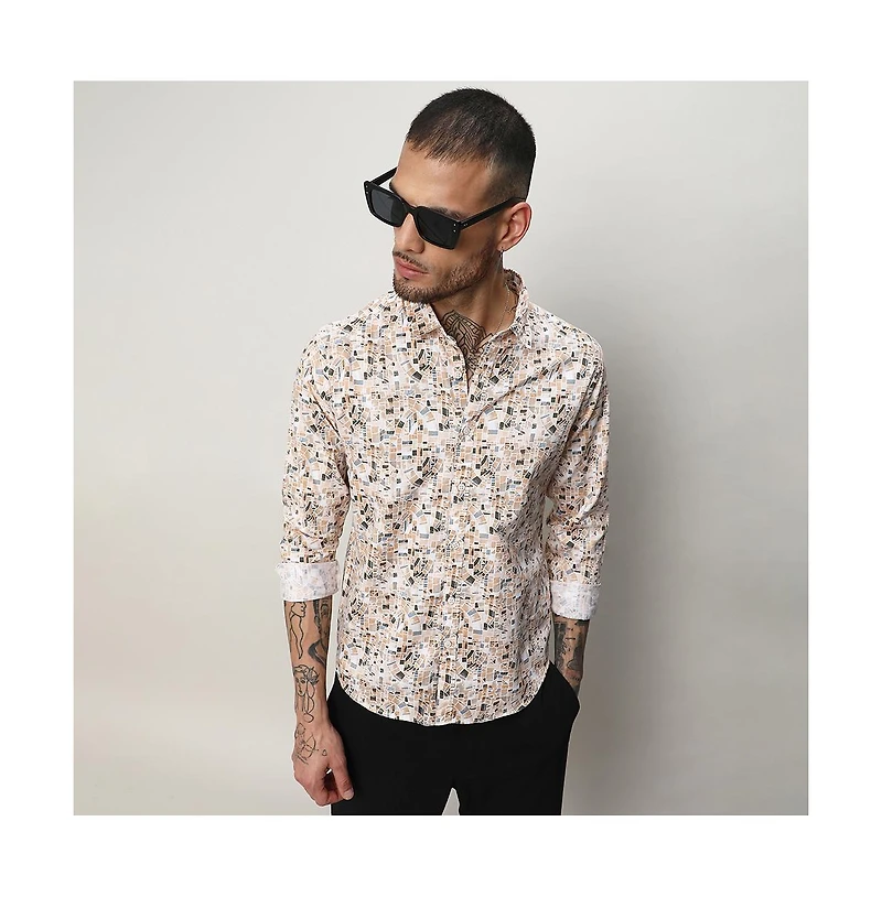 Campus Sutra Men's Abstract Print Button Up Cotton Shirt