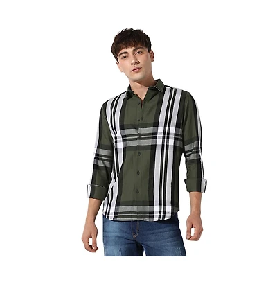 Campus Sutra Men's Tartan Plaid Dark Green Shirt