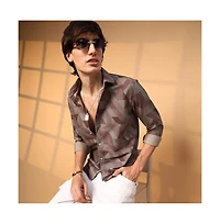 Campus Sutra Men's Geometric Seersucker Shirt
