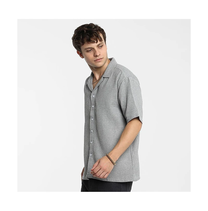 Campus Sutra Men's Moon Grey Waffle-Knit Oversized Shirt