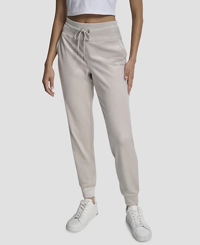 Dkny Women's Platinum Velour Rhinestone Logo Slim Fit Joggers