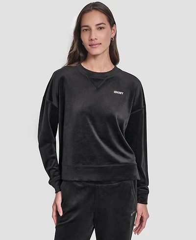 Dkny Women's Platinum Velour Crewneck Sweatshirt