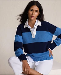 Lands' End Women's Drifter Rugby with Woven Collar Sweater