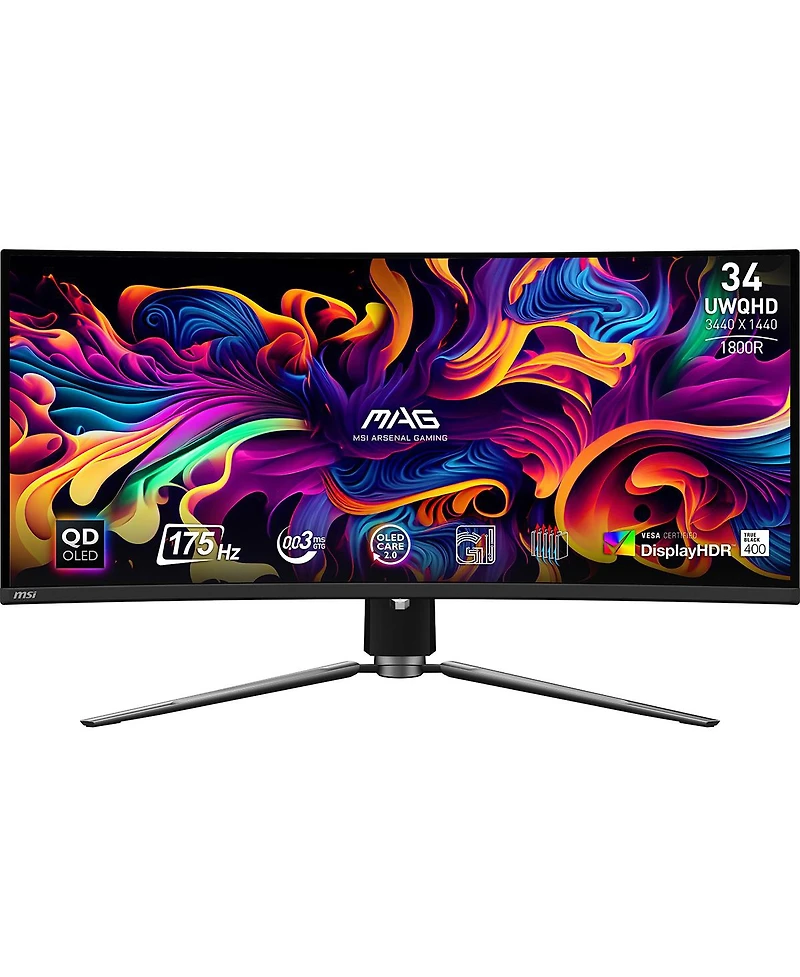 Msi Mag 341CQP Qd-oled 34" 21:9 Uwqhd 175Hz Curved Oled Hdr Gaming Monitor, Metallic Black