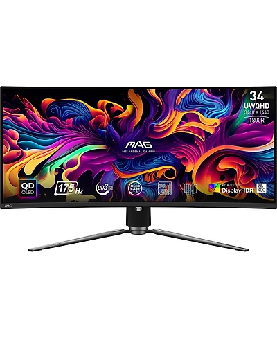 Msi Mag 341CQP Qd-oled 34" 21:9 Uwqhd 175Hz Curved Oled Hdr Gaming Monitor, Metallic Black