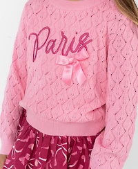 Rare Editions Little Girls Hearts & Bows Skort Dress with Pop-Over "Paris" Sweater, 2 pc