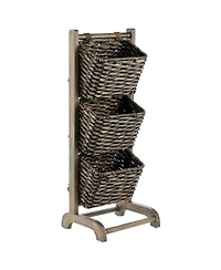 mDesign Water Hyacinth 3-Tiered Storage Baskets Floor Stand - Black/Black Wash