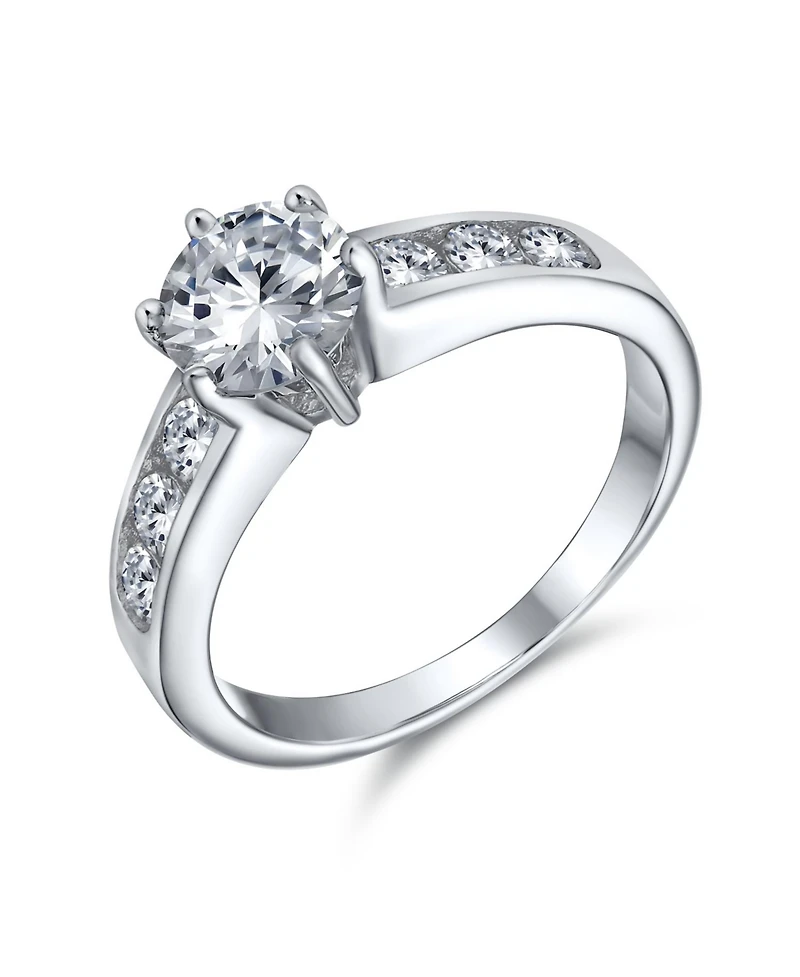Bling Jewelry Classic 4CT Cz Round 6-Prong Solitaire Promise Ring .925 Sterling Silver Cubic Zirconia Pave Band