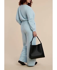 Eloquii Elements Women's Plus Size Button Up Long Sleeve Jumpsuit