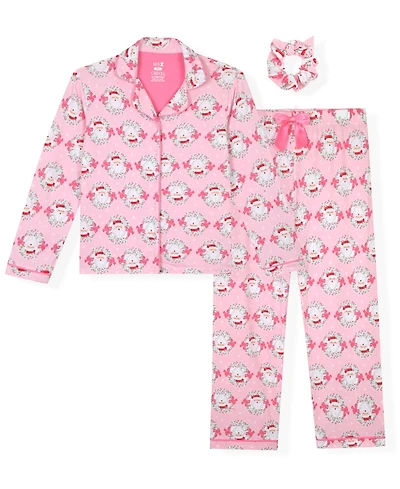 Max & Olivia Girls 6X-16 3-Piece Coat, Pants and Scrunchie Pajama Set
