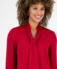 Kasper Women's Satin Long-Sleeve Tie-Neck Blouse