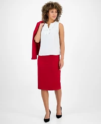 Kasper Women's Ruffle-Trim Split Neck Sleeveless Top, Regular & Petite