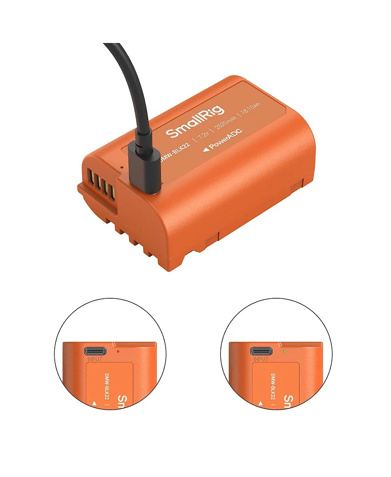 SmallRig Dmw-BLK22 18.15Wh 7.2V 2520mAh Usb-c Rechargeable Camera Battery, Orange