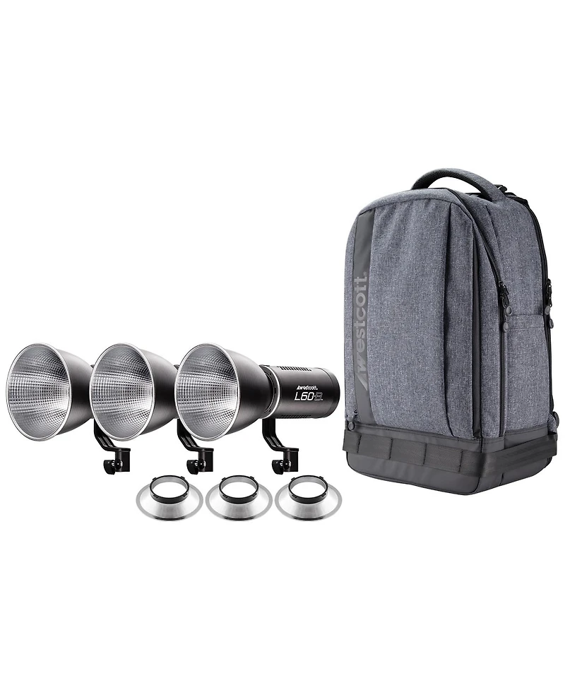 Westcott L60-b 60W Bi-Color Cob Led Video 3-Light Backpack Kit