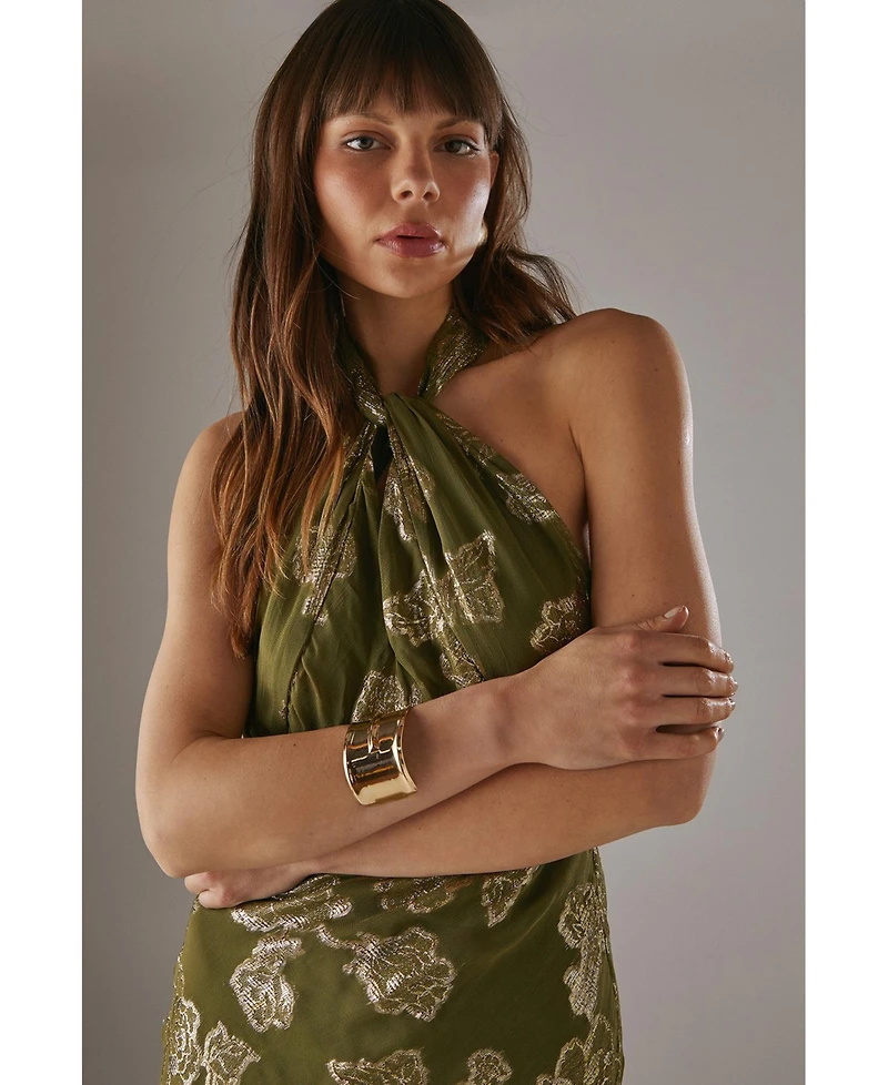 Warehouse Women's Metallic Chiffon Wrap Front Midi Dress