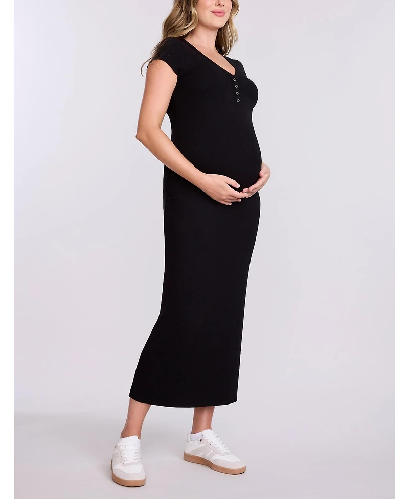 Motherhood Maternity Women's Short Sleeve Henley Bodycon Maxi Dress