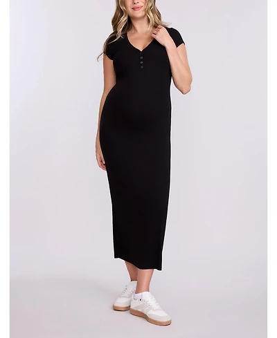 Motherhood Maternity Women's Short Sleeve Henley Bodycon Maxi Dress