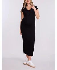Motherhood Maternity Women's Short Sleeve Henley Bodycon Maxi Dress