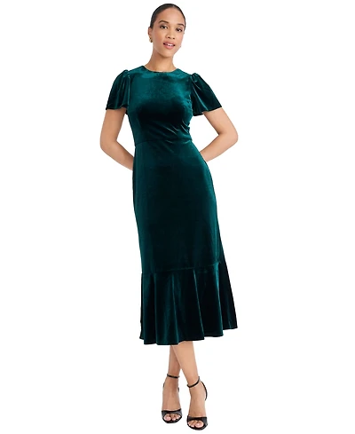 Maggy London Women's Short Sleeve Velvet Midi Dress