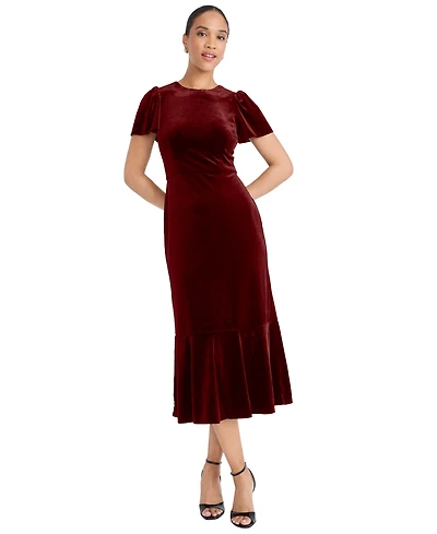 Maggy London Women's Short Sleeve Velvet Midi Dress