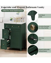 Casainc 24" Bathroom Vanity Cabinet with Ceramic Sink, 2 Drawers and 1 Soft-Close Door