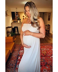 Pinkblush Maternity Beige Smocked Halter Maxi Dress