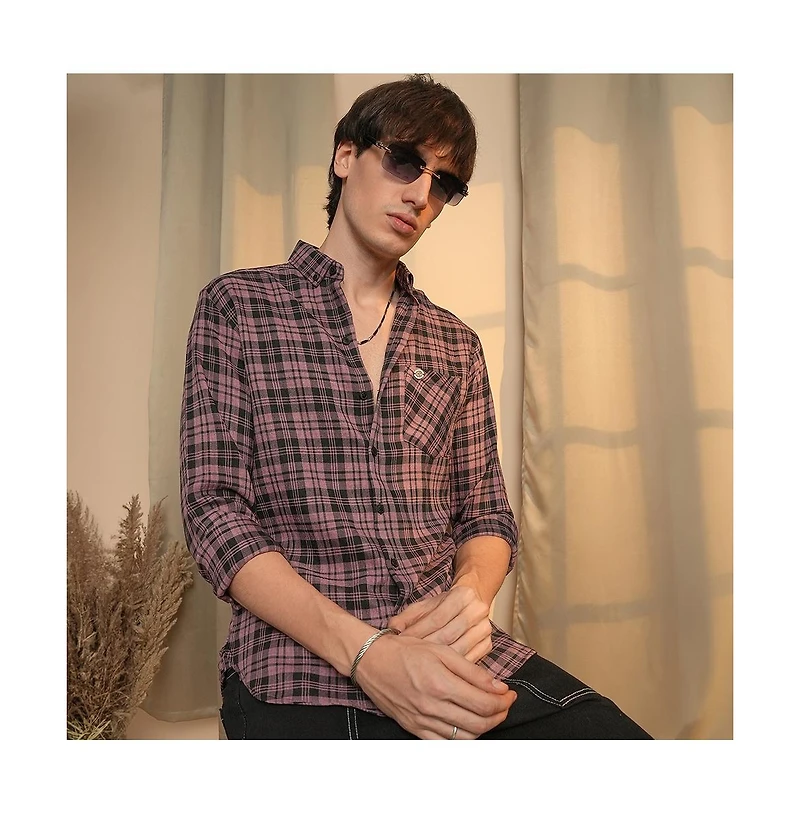 Campus Sutra Men's Mauve Tartan Plaid Shirt