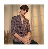 Campus Sutra Men's Mauve Tartan Plaid Shirt
