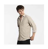 Campus Sutra Men's Cloud Grey Self-Design Wave Shirt