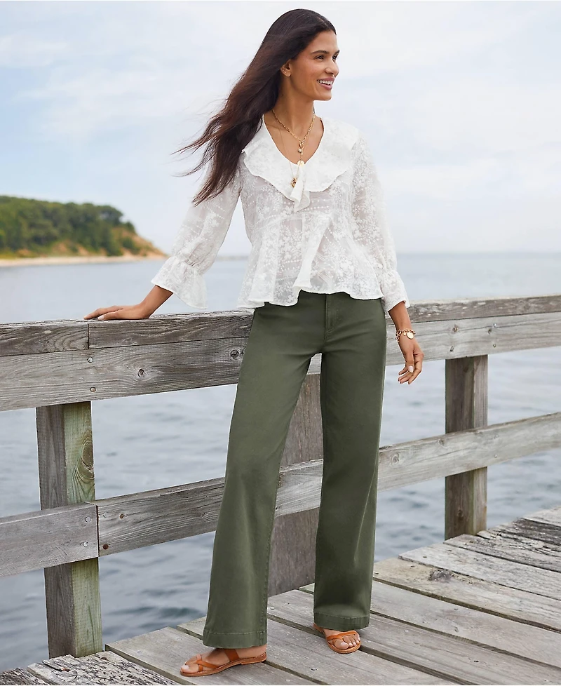 Lands' End Women's High Rise 5 Pocket Wide Leg Chino Pants