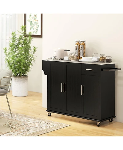 Halifax North America Black Rolling Kitchen Island with Drawers and Spice Rack
