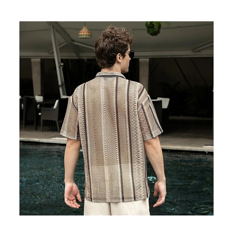 Campus Sutra Men's Striped Knit Oversized Shirt