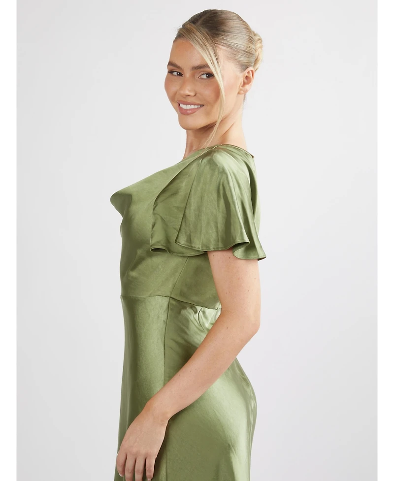 Six Stories Women's Flutter Sleeve Satin Bridesmaid Dress