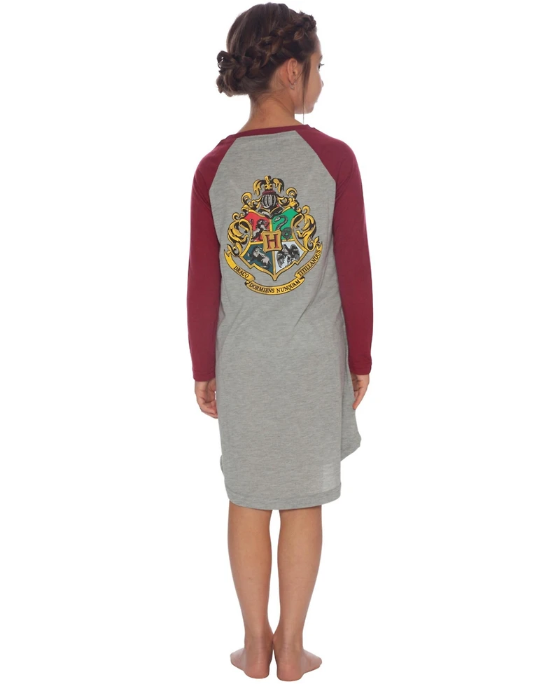 Harry Potter Big Girls Nightgown Long-Sleeve Raglan Varsity Pajama Sleepwear Loungewear