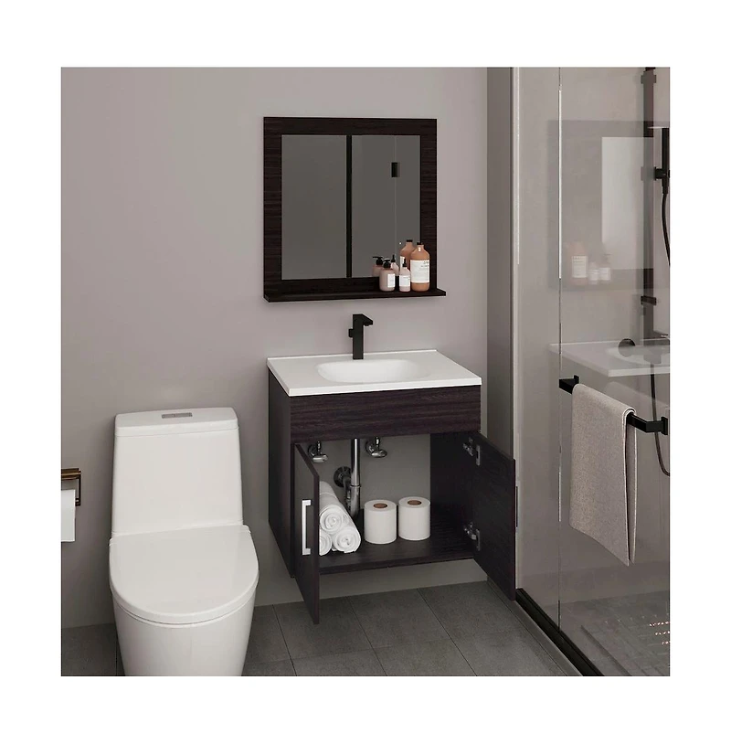 Tuhome Blake Bathroom Cabinet with Mirror Cabinet Black Mdf