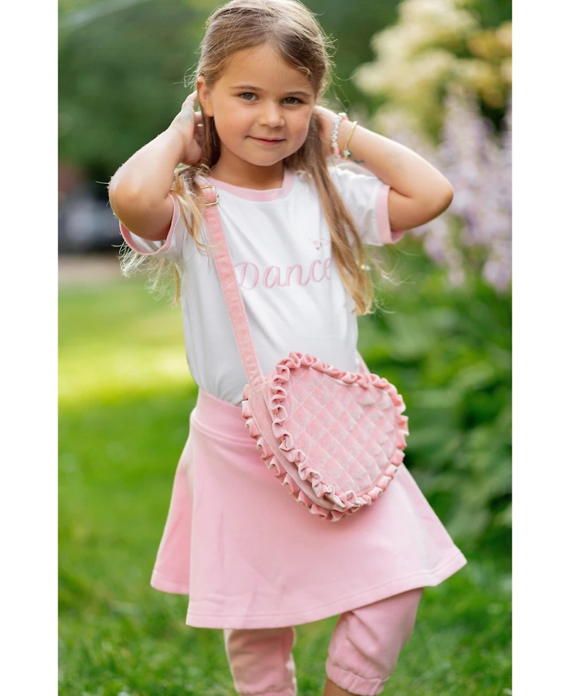 Bits & Bows Girls Velvet Ruffle Heart Purse in Pink