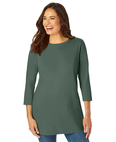 Woman Within Plus Perfect Three-Quarter Sleeve Crewneck Tee