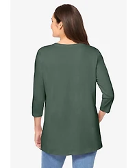 Woman Within Plus Perfect Three-Quarter Sleeve Crewneck Tee