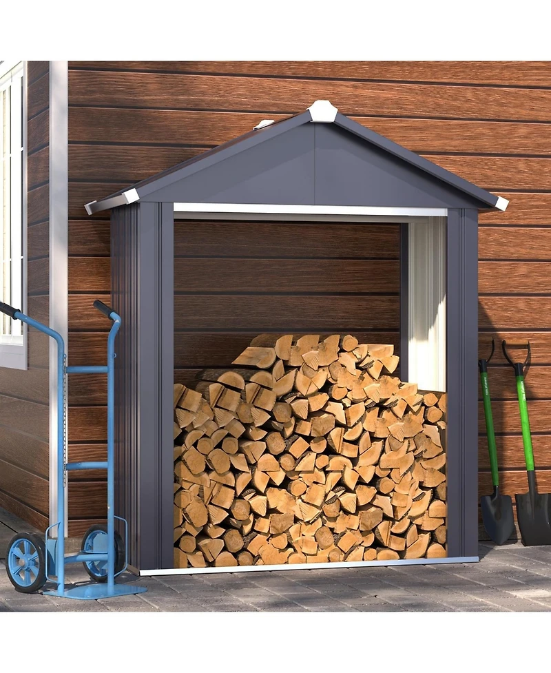 Aecojoy 5x2 Outdoor Storage Shed, Firewood Rack Waterproof Metal Tool Sheds