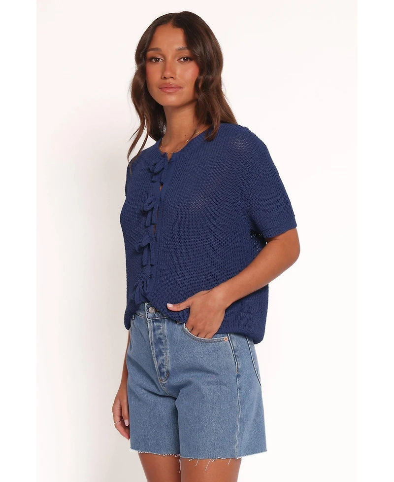 Petal and Pup Women's Gemma Short Sleeve Bow Cardigan - Navy