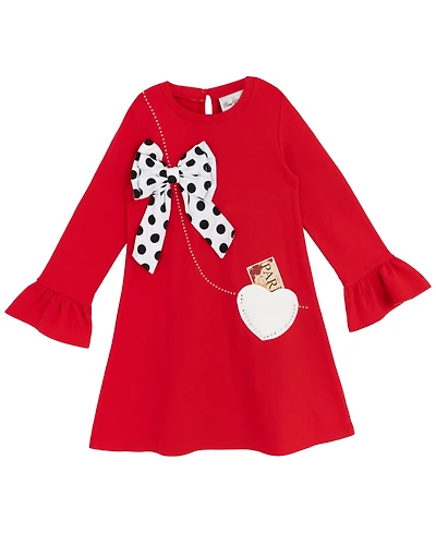 Rare Editions Little Girls Interlock Dress with Polka-Dot Statement Bow