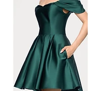 Blondie Nites Juniors Off-the-Shoulder Drape Sleeve Dress
