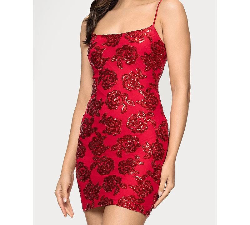Blondie Nites Juniors' Short Sequined Party Square Neck Dress