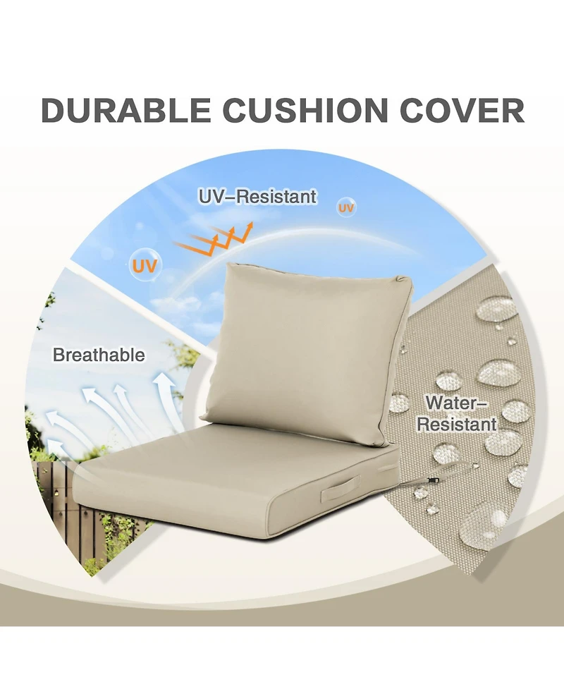 Aoodor Outdoor Chair Cushions Set, 24"x24", Water Resistant Outdoor Deep Seat Cushions with Handle & Adjustable Straps.